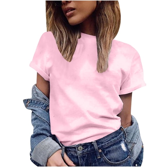 yillto Women's Crew Neck T Shirts Short Sleeve Casual Top Loose Tees Summer Basic Solid Color Shirt