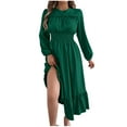 thumbnail image 1 of yillto Women's Dress Long Sleeve Smocked Waist Dresses Crewneck A Lined Ruffle Flowy Maxi Dresses, 1 of 7