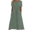 thumbnail image 1 of yillto Women's Dress Short Sleeve Crew Neck Summer Causal Beach Flowy Long Sundress with Pockets, 1 of 6