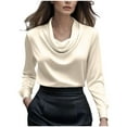 thumbnail image 1 of yillto Women's Dressy Blouse Satin Silky Casual Business Tops Long Sleeve Work Office Shirt Fall Outfits, 1 of 7