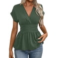 thumbnail image 1 of yillto Women's Elegant Wrap V Neck Tops Cap Short Sleeve Slim Ruched Ruffle Flowy Dressy Blouses Shirts Tunics, 1 of 6