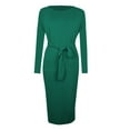 thumbnail image 1 of yillto Women's Fall Dress Casual Long Sleeve Crew Neck Tie Waist Party Slim Midi Dresses for Women, 1 of 4