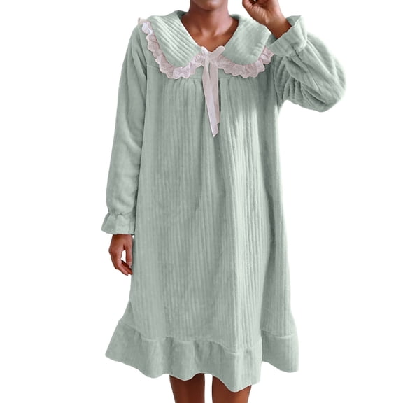 yillto Women's Flannel Nightgown Fleece Sleepwear Loose Crewneck Warm Fall Winter Pullover Nightdress