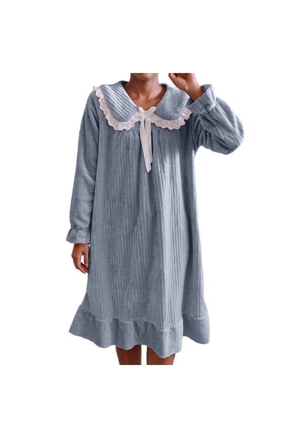 Women's Flannel Nightgown Fleece Sleepwear Loose Crewneck Warm Fall Winter Pullover Nightdress