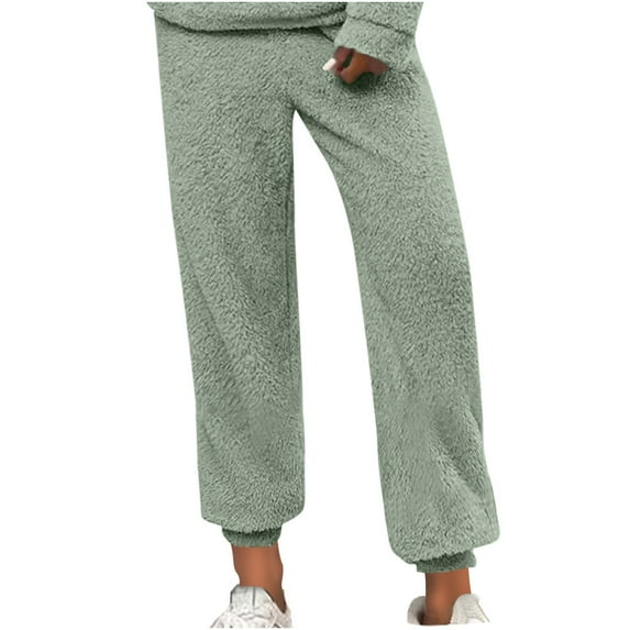 yillto Women's Fleece Pants Plus Size Elastic Waist Straight Leg Pajama Pants Warm Loose Casual Pants