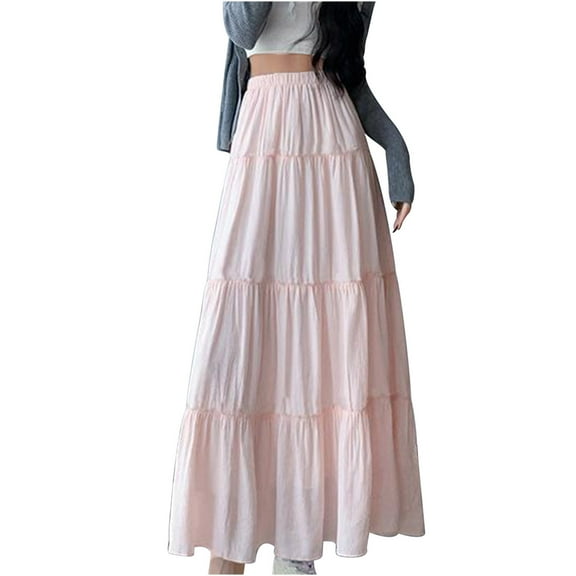 yillto Women's High Waist Skirts Layer Flowy Summer Long Maxi Skirt A Line Casual Midi Dresses