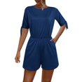 thumbnail image 1 of yillto Women's Jumpsuit Solid Color Stretch Short Jumpsuit Round Neck Short Sleeve Rompers, 1 of 4