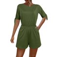 thumbnail image 1 of yillto Women's Jumpsuit Solid Color Stretch Short Jumpsuit Round Neck Short Sleeve Rompers, 1 of 4