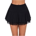 thumbnail image 1 of yillto Women's Lace Short Skirts High Waist Pleated Ruffle Hem Layered Cute A Lined Mini Skirt, 1 of 5