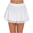 thumbnail image 1 of yillto Women's Lace Short Skirts High Waist Pleated Ruffle Hem Layered Cute A Lined Mini Skirt, 1 of 5
