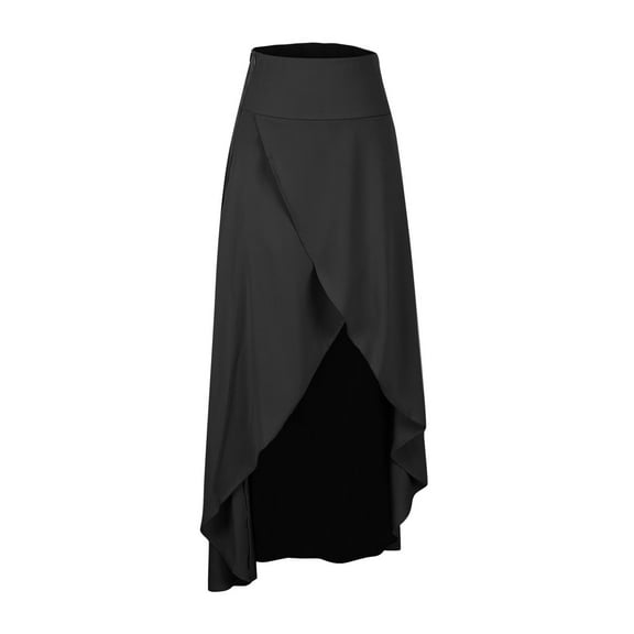 yillto Women's Long Skirts Irregular Ruffle Hem Split High Waist Flowy Summer A Line Maxi Skirt