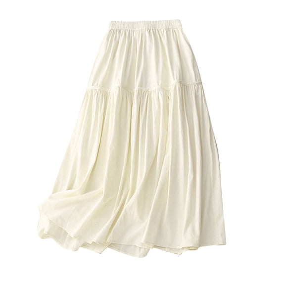 yillto Women's Long Skirts Spring Summer Elastic Waist Pleated Tiered Flowy Ruffle Hem Maxi Skirt