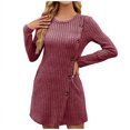 thumbnail image 1 of yillto Women's Long Sleeve Crewneck Knitted Mini Dress Fall Winter Casual Sweater A-Line Dresses with Pockets, 1 of 6