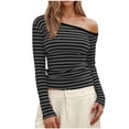 thumbnail image 1 of yillto Women's Long Sleeve off Shoulder Blouse Striped Tops Slim Fitting Going out Trendy Shirts Top, 1 of 6