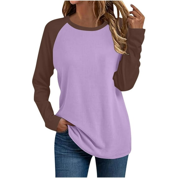 yillto Women's Long Sleeved Round Neck Top Shirts Casual Trendy Pullover Basic Tshirts Clothes S-XXXL