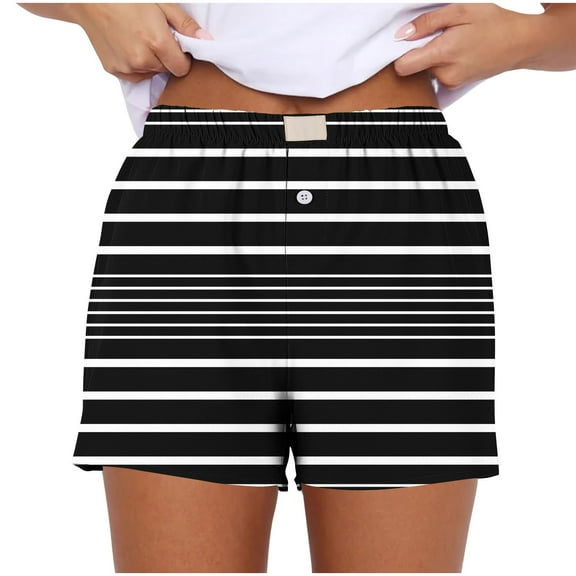 yillto Women's Lounge Shorts Cute Soft Elastic Waist Striped Pajama Bottoms Boxer Shorts Sleepwear