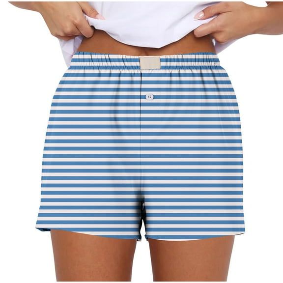 yillto Women's Lounge Shorts Cute Soft Elastic Waist Striped Pajama Bottoms Boxer Shorts Sleepwear