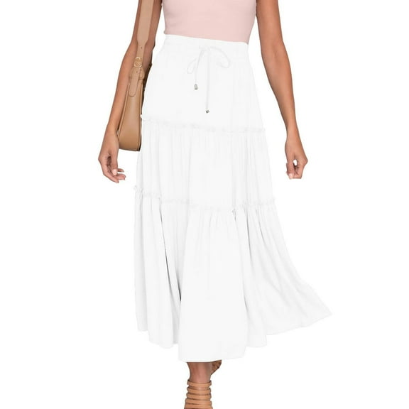 yillto Women's Midi Skirt Elastic High Waisted Tiered Flowy Pleated Summer Beach a Line Skirts