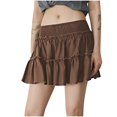 thumbnail image 1 of yillto Women's Mini Skirt Cute Casual Stretchy Flared Pleated Elastic Waist Ruffle Hem Short Skirts, 1 of 6