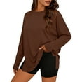 thumbnail image 1 of yillto Women's Oversized Long Sleeve Shirts Round Neck Solid Color Casual Tee Basic Workout Tops, 1 of 6