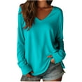 thumbnail image 1 of yillto Women's Oversized Long Sleeve Shirts V Neck Solid Color Casual Tee Basic Workout Loose Tops, 1 of 3