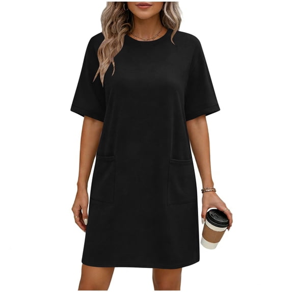 yillto Women's Oversized Shirts Dress Short Sleeve Crewneck Mini Tshirts Dresses with Pockets Casual Summer Outfits