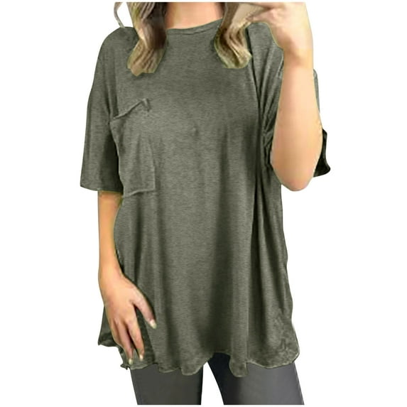 yillto Women's Oversized T Shirt Summer Casual Short Sleeve Crewneck Loose Tee Tops with Pockets