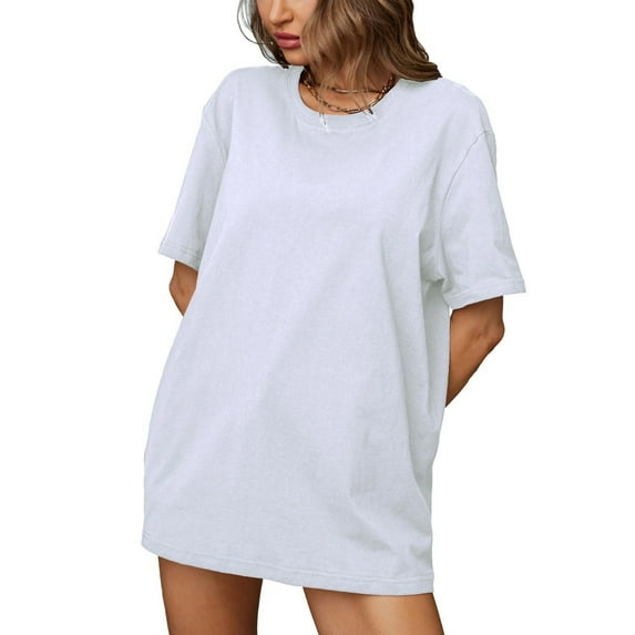 yillto Women's Oversized T Shirts Cotton Short Sleeve Crewneck Summer Tops Casual Loose Basic Tee Shirts