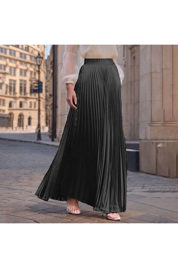 Women's Pleated Midi Skirts High Waist Elastic A Line Long Skirt for Fall Winter