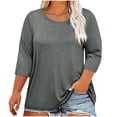 thumbnail image 1 of yillto Women's Plus Size Blouse 3/4 Sleeve Round Neck Loose Shirts Solid Color Causal Basic Tee, 1 of 3