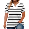 thumbnail image 1 of yillto Women's Plus Size Blouse Summer Short Sleeve V Neck Striped Tunic Top Causal Loose Shirts, 1 of 5