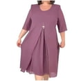 thumbnail image 1 of yillto Women's Plus Size Dress Round Neck Short Sleeve Dresses Solid Color Elegant Dresses, 1 of 6