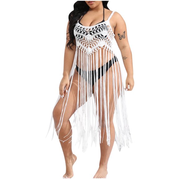 yillto Women's Plus Size Hollow out Dress See Through Crochet Long Dress Beach Dresses Swimsuit Coverup