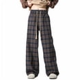 thumbnail image 1 of yillto Women's Plus Size Pants Wide Leg Plaid Pants Drawstring Waist Baggy Trousers Casual Lounge with Pockets, 1 of 5