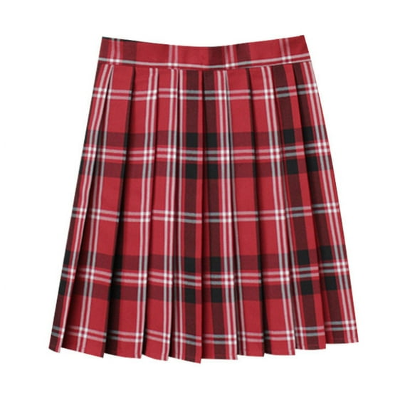yillto Women's Plus Size Plaid Skirts Pleated High Waist A Lined Causal Mini Skater Skirts M-XXXXL
