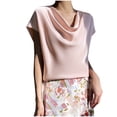 thumbnail image 1 of yillto Women's Plus Size Satin Blouse Pleated Neck Short Sleeve Casual Business Tops Elegant Shirts, 1 of 4