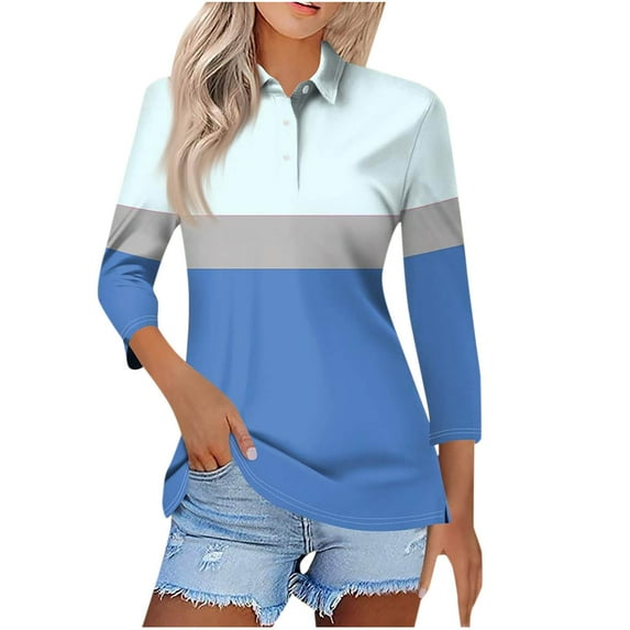 yillto Women's Plus Size Shirt 3/4 Sleeve Collared V Neck Button down Causal Tops Tshirts S-5XL