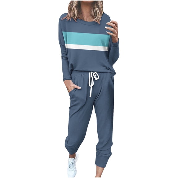 yillto Women's Plus Size Sweatsuits Crew Neck Long Sleeve Printed Sweatshirt Sweatpants 2 Piece Outfit