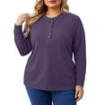 thumbnail image 1 of yillto Women's Plus Size Top Crewneck Shirt Long Sleeve Button Tee Basic Ladies Loose Fitting T Shirt, 1 of 6