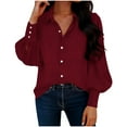 thumbnail image 1 of yillto Women's Puff Long Sleeve Tops Button down Collared V Neck Blouse Loose Dressy Fashion Outfits, 1 of 7