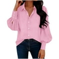 thumbnail image 1 of yillto Women's Puff Long Sleeve Tops Button down Collared V Neck Blouse Loose Dressy Fashion Outfits, 1 of 7