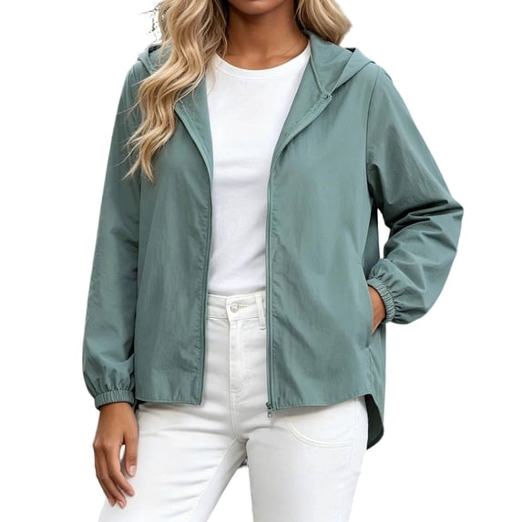yillto Women's Raincoat Lightweight Jacket Hooded Windbreaker with Pockets Outwear Casual Windproof Coat