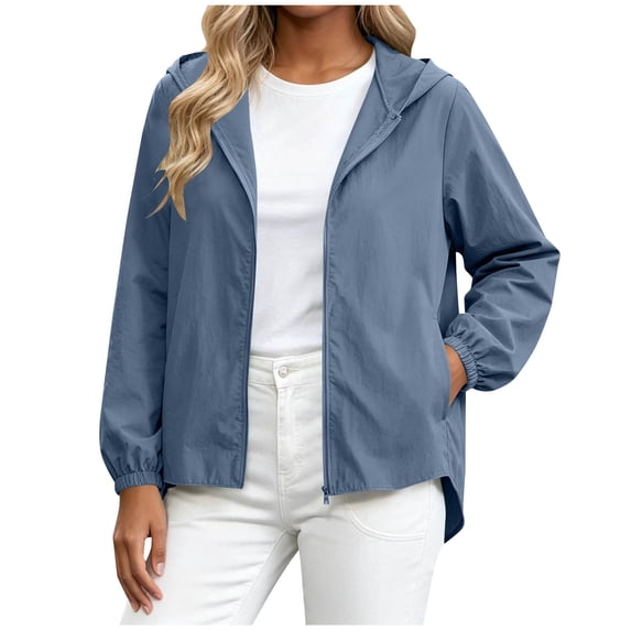 yillto Women's Raincoat Lightweight Jacket Hooded Windbreaker with Pockets Outwear Casual Windproof Coat