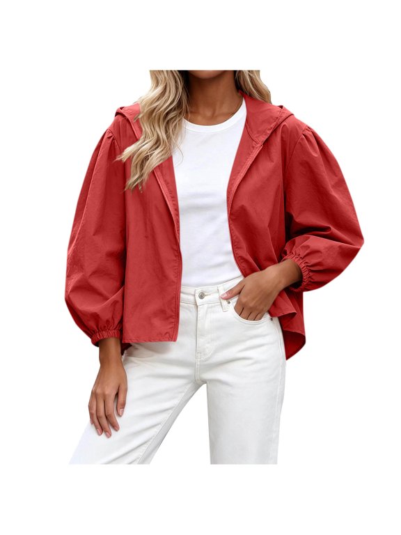 Women's Raincoats Lightweight Windproof Windbreaker zip up loose Jackets with Hooded XL-3XL