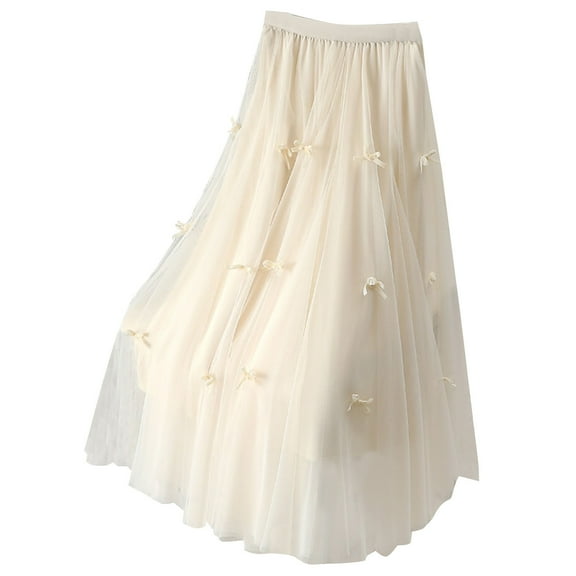 yillto Women’s Ruffles Skirt Layered Mesh Pleated High Waist Flowy Maxi Skirt Dress Long Party Skirt