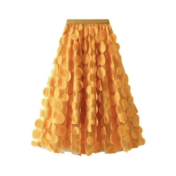 yillto Women's Ruffles Skirts Pleated High Waist Fluffy Maxi Skirt Mesh Fashion Dress Long Party Skirt