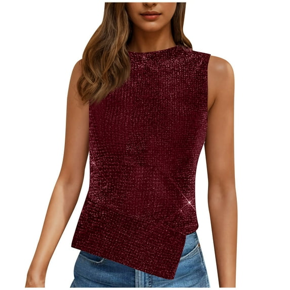 yillto Women's Sequin Tank Sleeveless Round Neck Slim Tops Sparkly Party Prom Clubwear Outfits