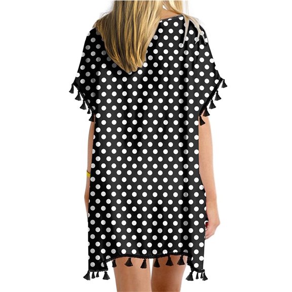 yillto Women's Short Dress Beach Cover up Polka Dot Printed V Neck Oversized Swimsuit Coverups