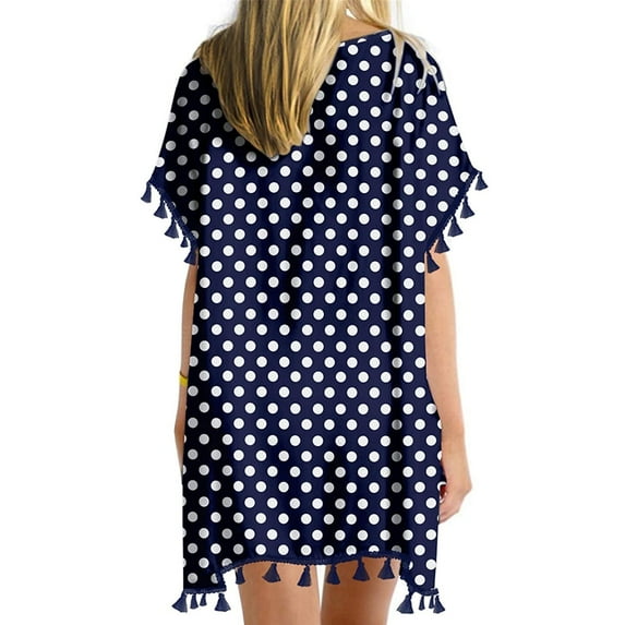 yillto Women's Short Dress Beach Cover up Polka Dot Printed V Neck Oversized Swimsuit Coverups