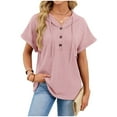 thumbnail image 1 of yillto Women's Short Sleeve Tops with Hoodies Drawstring Button V Neck Casual Blouses Shirts Spring Summer Outfits, 1 of 7